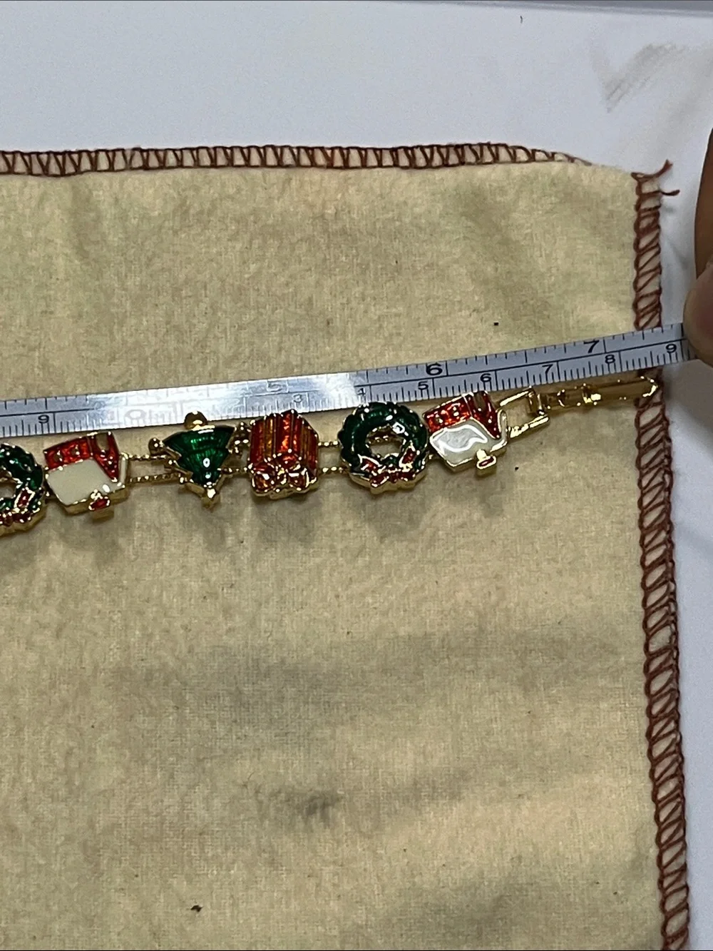 Gold-Tone Festive Charm Bracelet with Green, Red & White Enamel